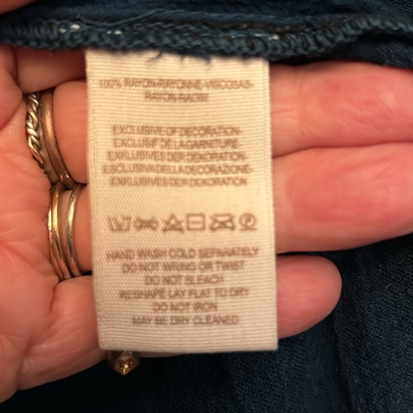 Free People sm petite, long sleeve stone washed blue, raw edged, scoop neck top. - Picture 6 of 6